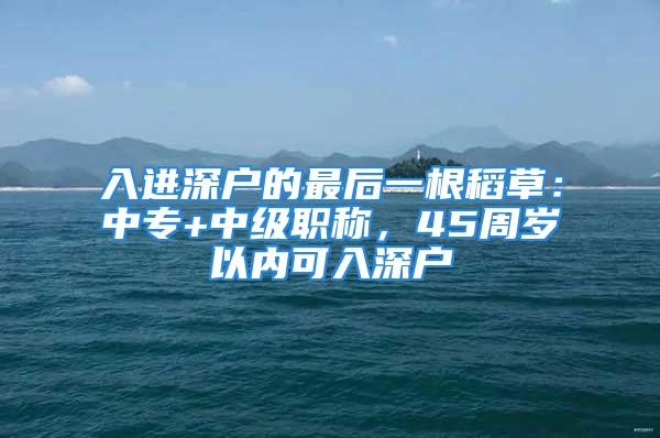 入进深户的最后一根稻草：中专+中级职称，45周岁以内可入深户