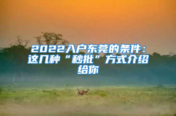 2022入户东莞的条件：这几种“秒批”方式介绍给你