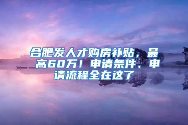 合肥发人才购房补贴，最 高60万！申请条件、申请流程全在这了